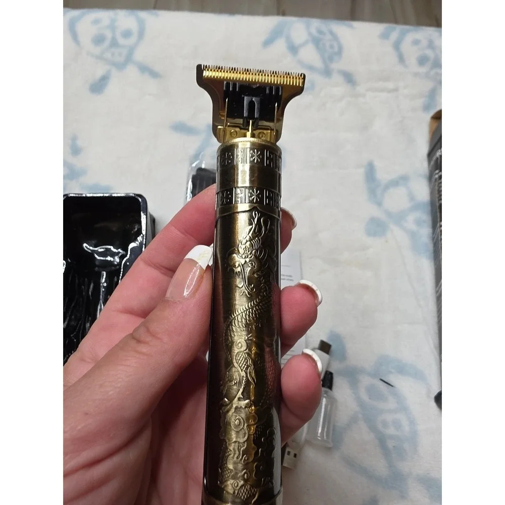 MiniSun Professional Cordless Hair Trimmer Dragon Embossed T-Blade Clipper Gold‎
